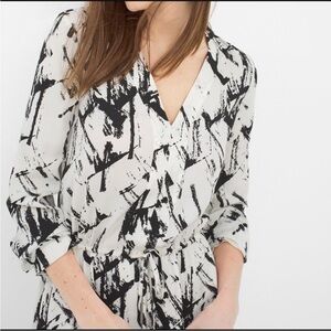 White House Black Market Contrast Print Drawstring Dress